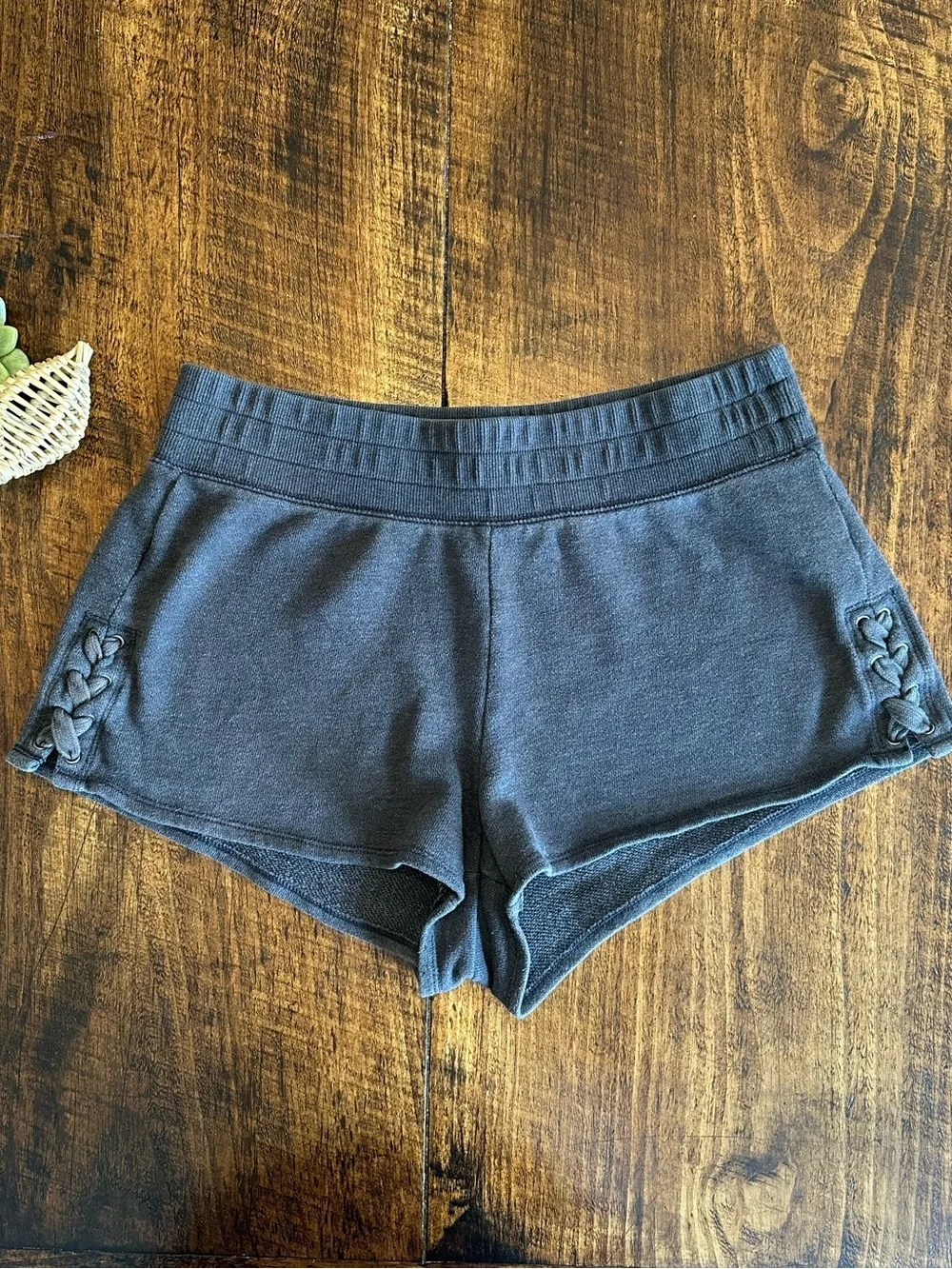 aerie | Charcoal Gray Lace Up Side Knit Lounge Shorts, Size L